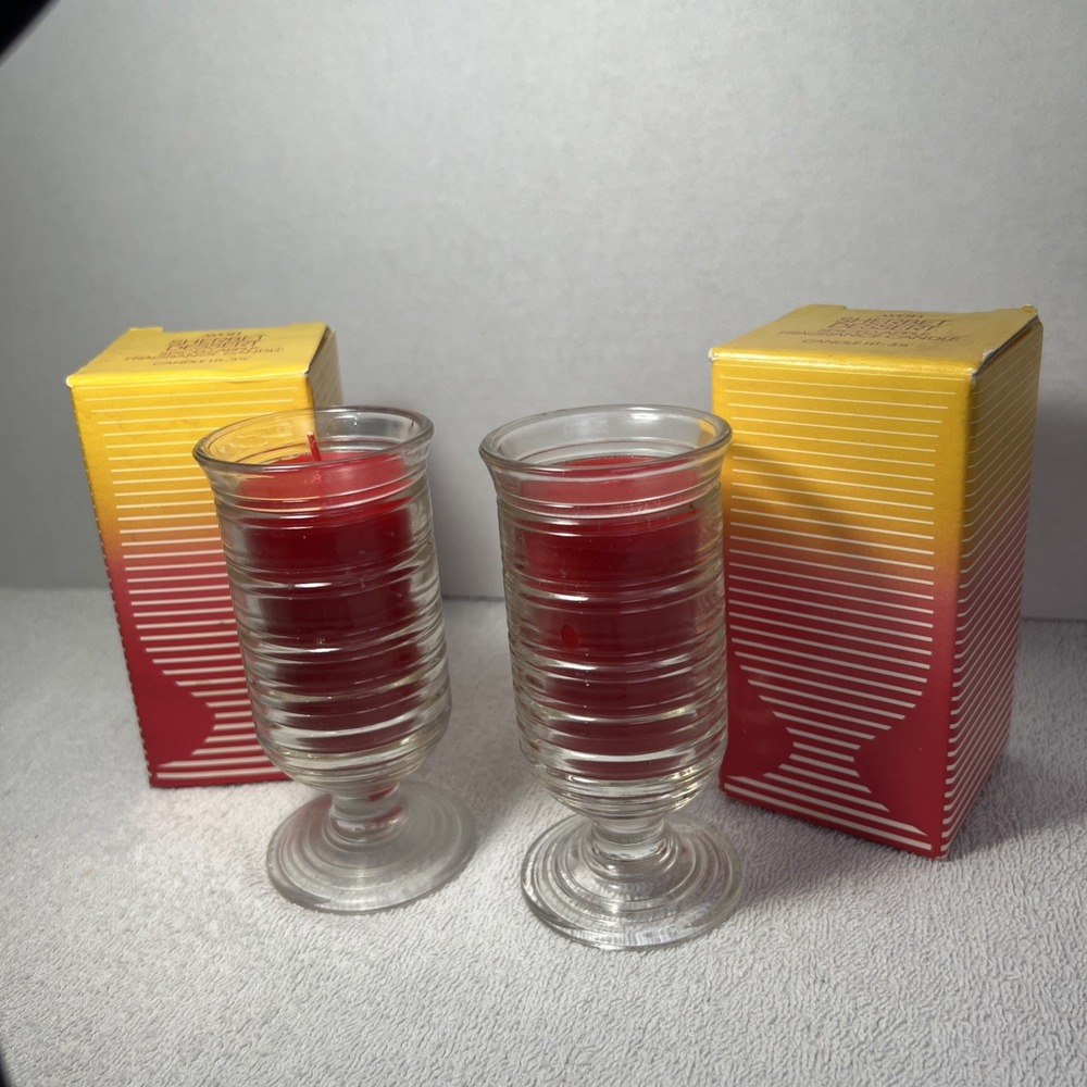 VINTAGE AVON SHERBET DESSERT SPICED APPLE FRAGRANCE CANDLE LOT OF 2 GLASS SWIRL